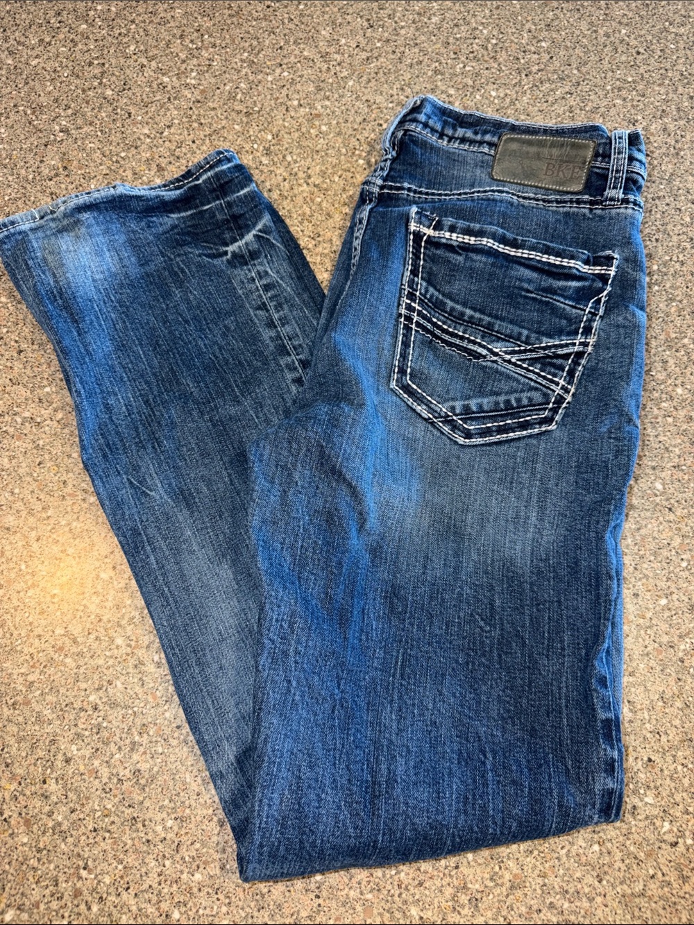 BKE Men's Jake Straight Jeans - Dark Blue Wash with Contrast Stitching